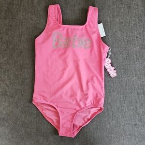 Barbie x Forever 21 Barbie Pink Rhinestone Bling One-Piece Swimsuit Girl Sz 9/10